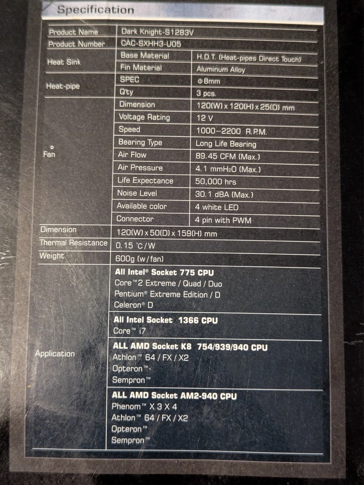 XIGMATEK Dark Knight CPU Heatsink Intel 1366 754 939 940 /AM2 Athlon64/Phenom  - Image 4 of 4