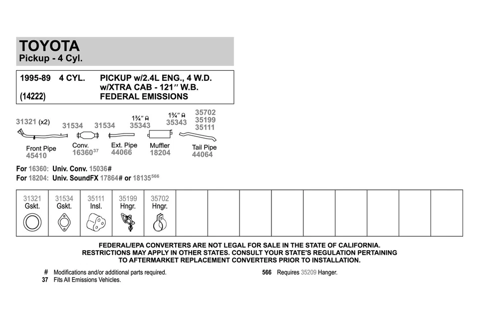 For Toyota 4Runner 1988-1995 Walker 45410 Aluminized Steel Exhaust Front Pipe Foto 2 de 4