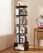 5-Tier Rotating Bookshelf with Storage, 360 Spinning Corner Bookcase, Black