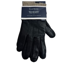 Club Room NEW Knit Cuff Leather Tech Tip Gloves Men L Cashmere Wool Lining Black