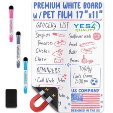 Magnetic Dry Erase White Board Sheet for Fridge - 17x11 - Stain Resistant Techno
