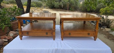 Vintage Pair of 1963 Drexel Heritage Solid Wood Heavy End Side Table 30'' x 30''