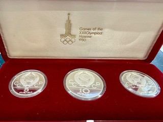 Silbermünzen Olympia 1980 2x5 Rubel und 1x10 Rubel