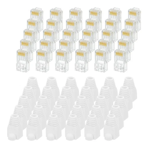 60pcs Cat6 RJ45 Pass Through Connectors with 60pcs Blue Strain Relief Boots