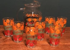 Retro Hazel Atlas Mid Century 9 Piece Matching Juice Pitcher & Glasses Set