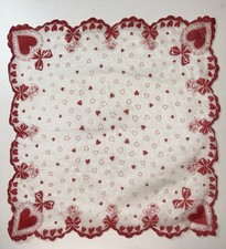 Vintage Valentine Red Heart Handkerchief Hanky Hankie  13 - 12  