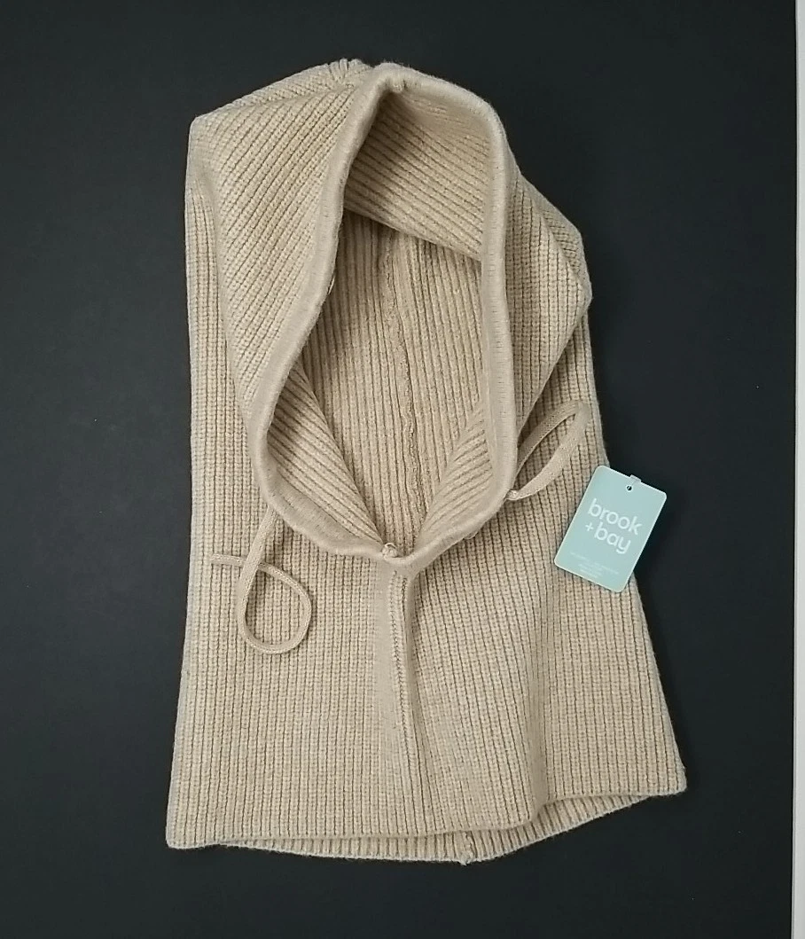 Brook + Bay Knitted Hooded Scarf w/drawstrings - Knit Balaclava Hood Cream