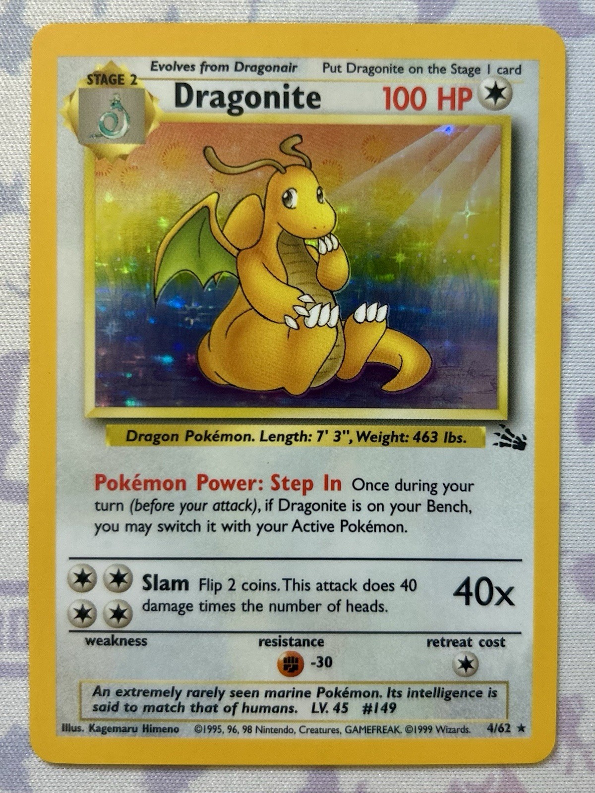 Dragonite 4/62 Fossil Holo unlimited Near Mint! NM base set Pokemon Card TCG