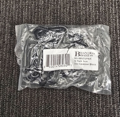 (QTY 24) Branded Boards BB5Z12PBLK: Zinc Carabiner Black Heavy Duty Snap Clips