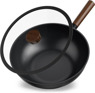Wok 28 cm w/ Lid & Removeable Handle Aluminium Wok Frying Pan Non Stick