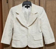 Isabel Nina White Textured Blazer Jacket Women s Size 6 Notched Lapels Lined