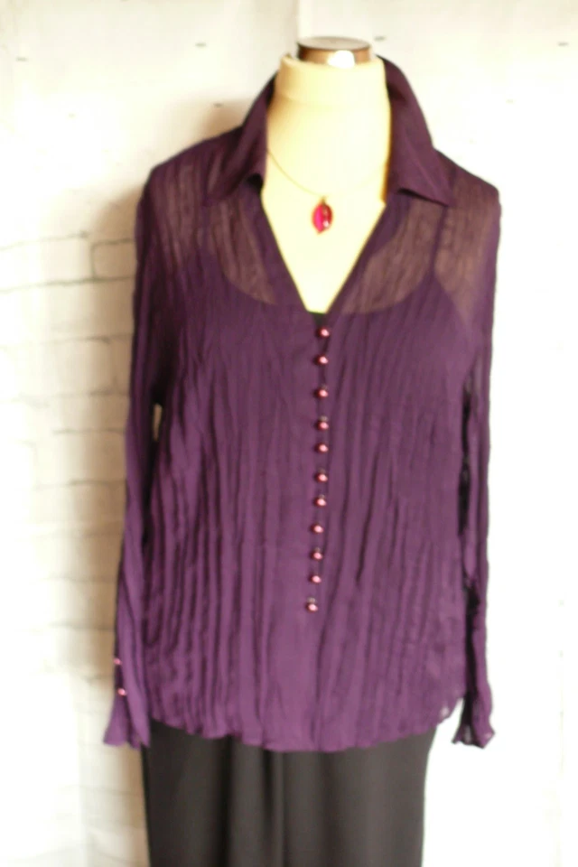 *Samoon* Sehr schöne Plisse-Crash Bluse, Tunika , Traube, Gr: 46, w. neu! - Bild 3 von 4