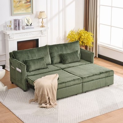 73''Convertible Sofa Bed,Pull Out Bed,3-in-1 Sofa with Side Pocket& USB Ports,Mo