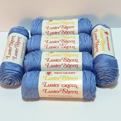 Vtg. Red Heart Luster Sheen Acrylic Knit Crocet Yarn, Lot of 6 Skeins, Bluette