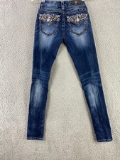 Miss Me Jeans Womens 25 Skinny Rhinestone Flap Pocket Cotton Blend Stretch Bling