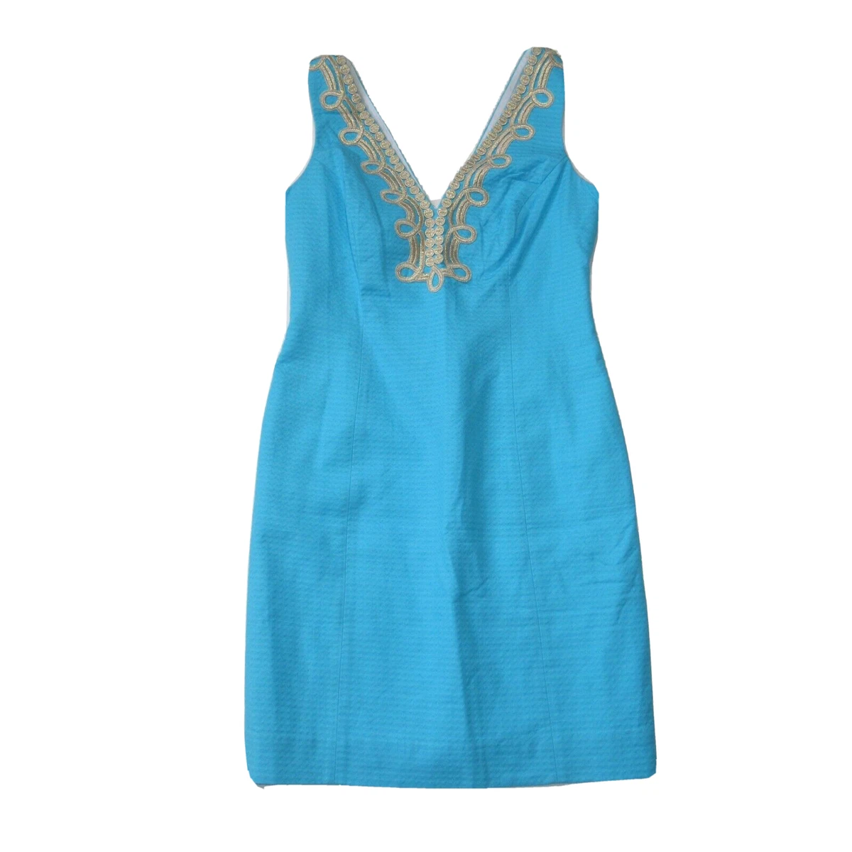 NWT Lilly Pulitzer Bentley Shift in Searulean Blue Gold Trim Dress
