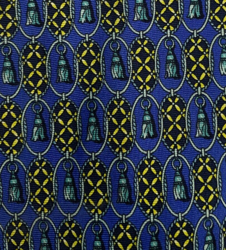 Vintage Blue Yellow Foulard DIANA DE SILVA Silk Tie Italy