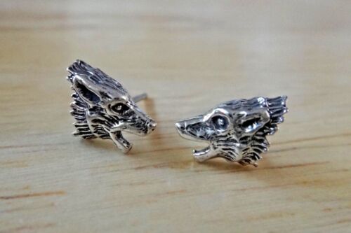 ¡Pendientes de plata esterlina pequeños de 7x9 mm detallados con cabeza de lobo! - Imagen 3 de 5