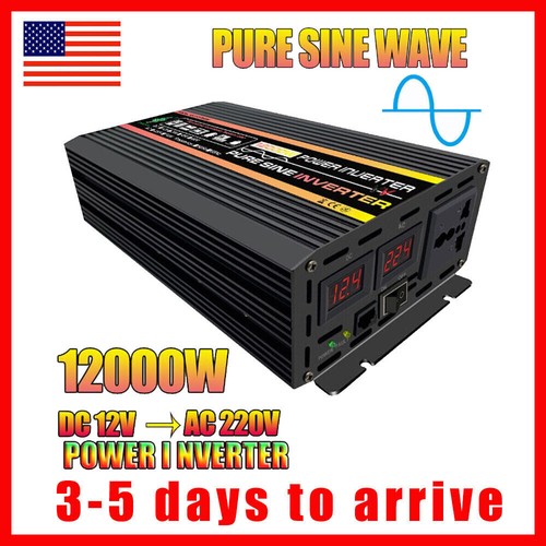 2000W LCD Car Power Inverter DC 12V To AC 110V Pure Sine Wave Solar Converter