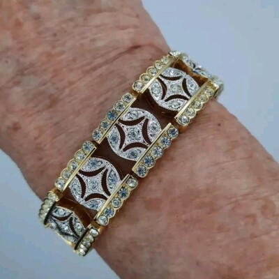 Suzanne Somers Sterling Vermeil CZ Panel Bracelet 7-1/2'' Long 1/2'' Wide