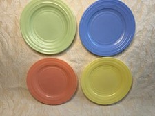 4 Hazel Atlas Moderntone Platonite Salad Plates 7" Pink Blue Green Yellow Pastel