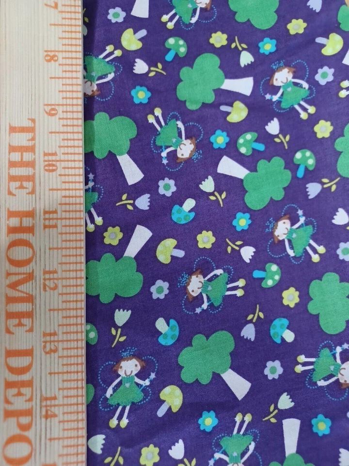 Fairy Happy Girl Joann Trees Purple Cotton Fabric 1 Pc 35"x42" Retired - Image 3 of 4