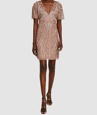  440 Aidan Mattox Women's Pink Short Sleeve Beaded V-Neck Shift Dress Size 6