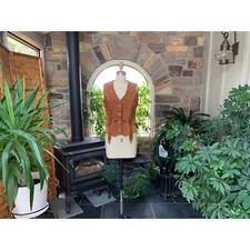 Vintage Mexican Suede Fringe Vest Silver Etched Buttons Beaded Design