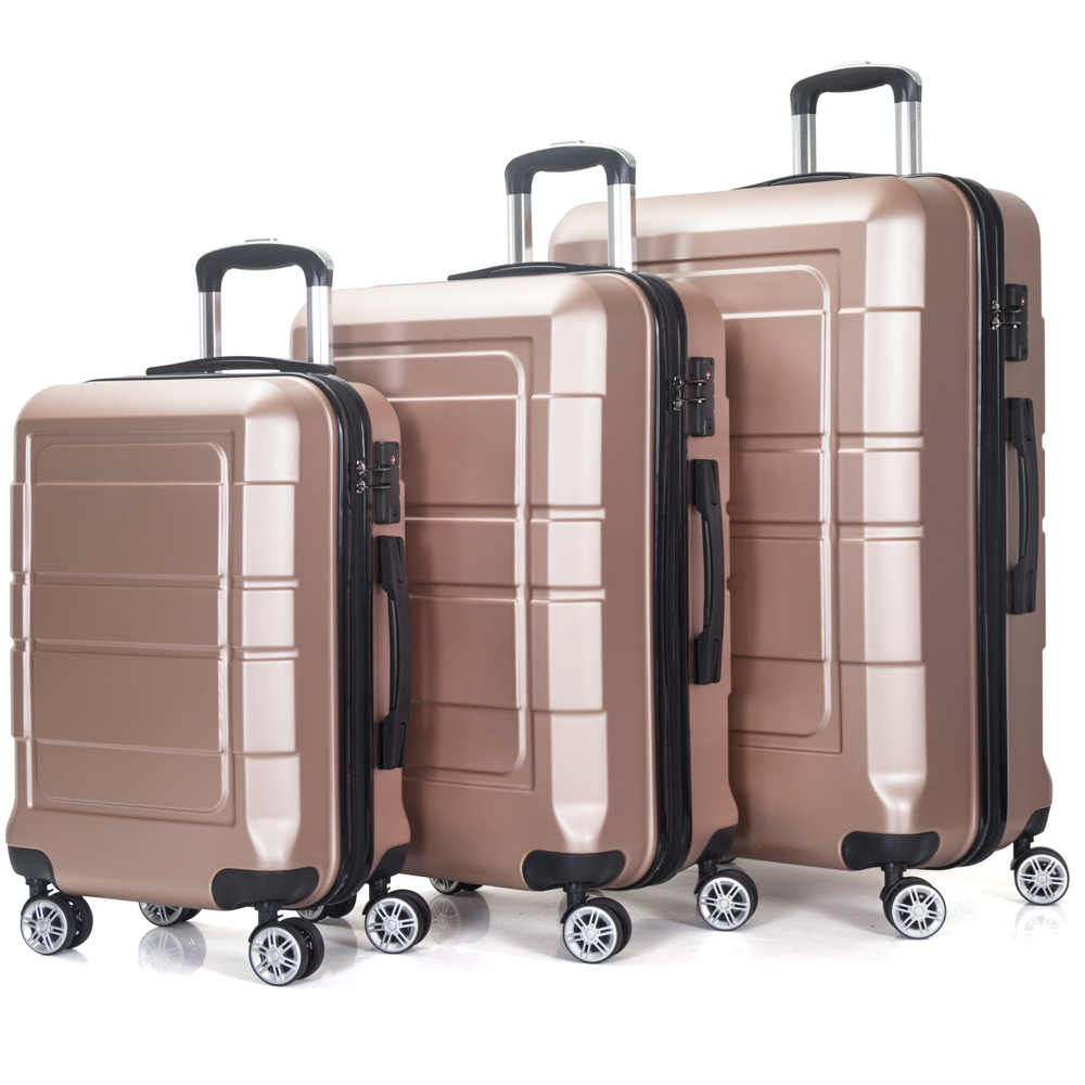 Traveling Luggage, 3Pcs Hard Side Luggage Set, Rose Gold, Luggage Sets