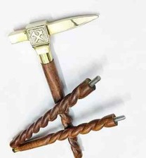 Golden Finished Sharp Brass Head Handle Wooden Spiral Walking Stick New Designer