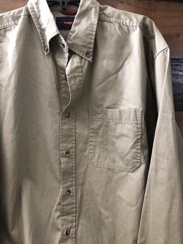 Vintage Wrangler Shirt Mens XL Tan Work Shirt - Picture 3 of 8