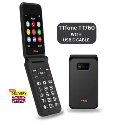 TTfone TT760 Flip 4G Big Button Mobile Phone for Elderly SOS Camera Folding Blac