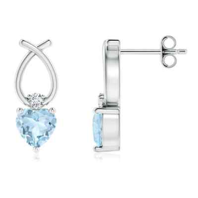ANGARA Natural Aquamarine Earrings with Diamond in Silver for Women (5mm)