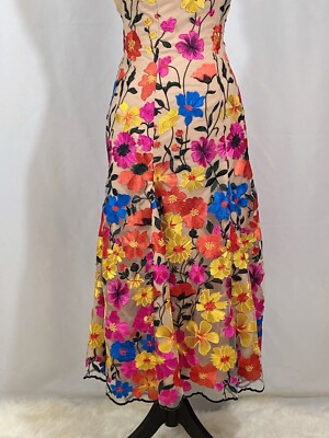 milly penelope embroidered floral dress Milly Penelope Floral Embroidered Halter Dress size 0