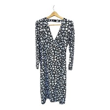 Ann Taylor Loft Black Floral Midi Dress Long Sleeve Large Career Cross Over