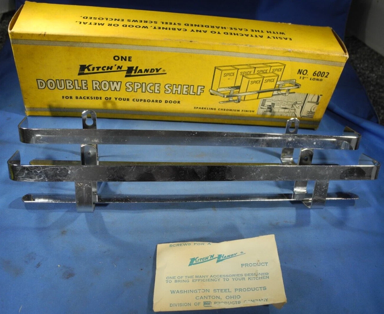 NOS Vtg Kitch'n Handy Chrome Double Shelf Kitchen Organizer No 6002 Spice Rack