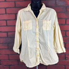 Woolrich Womans Yellow Button Down Medium Lightweight Country Cabincore