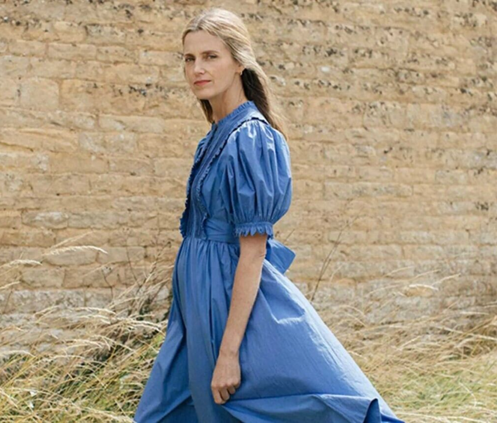 "Doen" Hemlock Dress In Blue Aster S 6 Women Casual Short Sleeve Midi