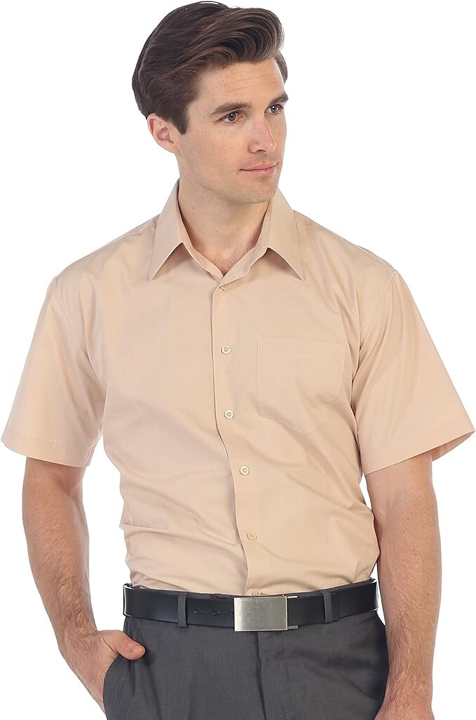 Gioberti Men's Short Sleeve Solid Dress Shirt, Khaki, M | eBay