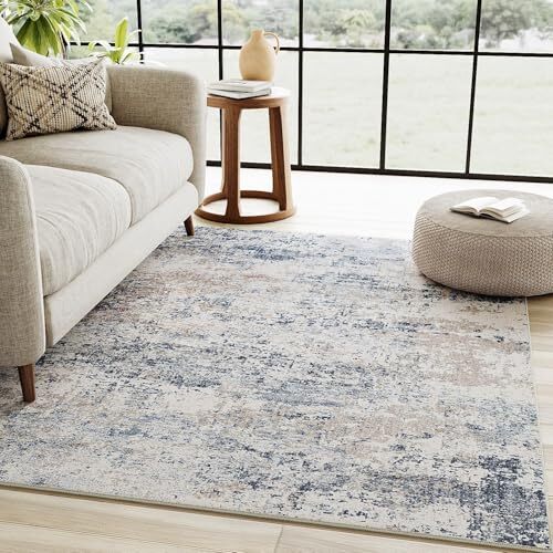 Blue Grey Area Rug 9x12 Abstract Indoor Living Room 9'x12' Abstract Blue Grey - Afbeelding 4 van 7