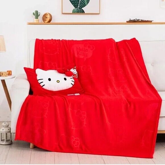 🔥🔥 Sanrio Hello Kitty Pillow Pocket & Silk Touch Throw 2pc Set-Red