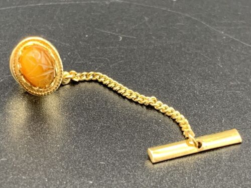 Genuine Gold Tone Scarab Stone Tie Tack Pin - Picture 2 of 7