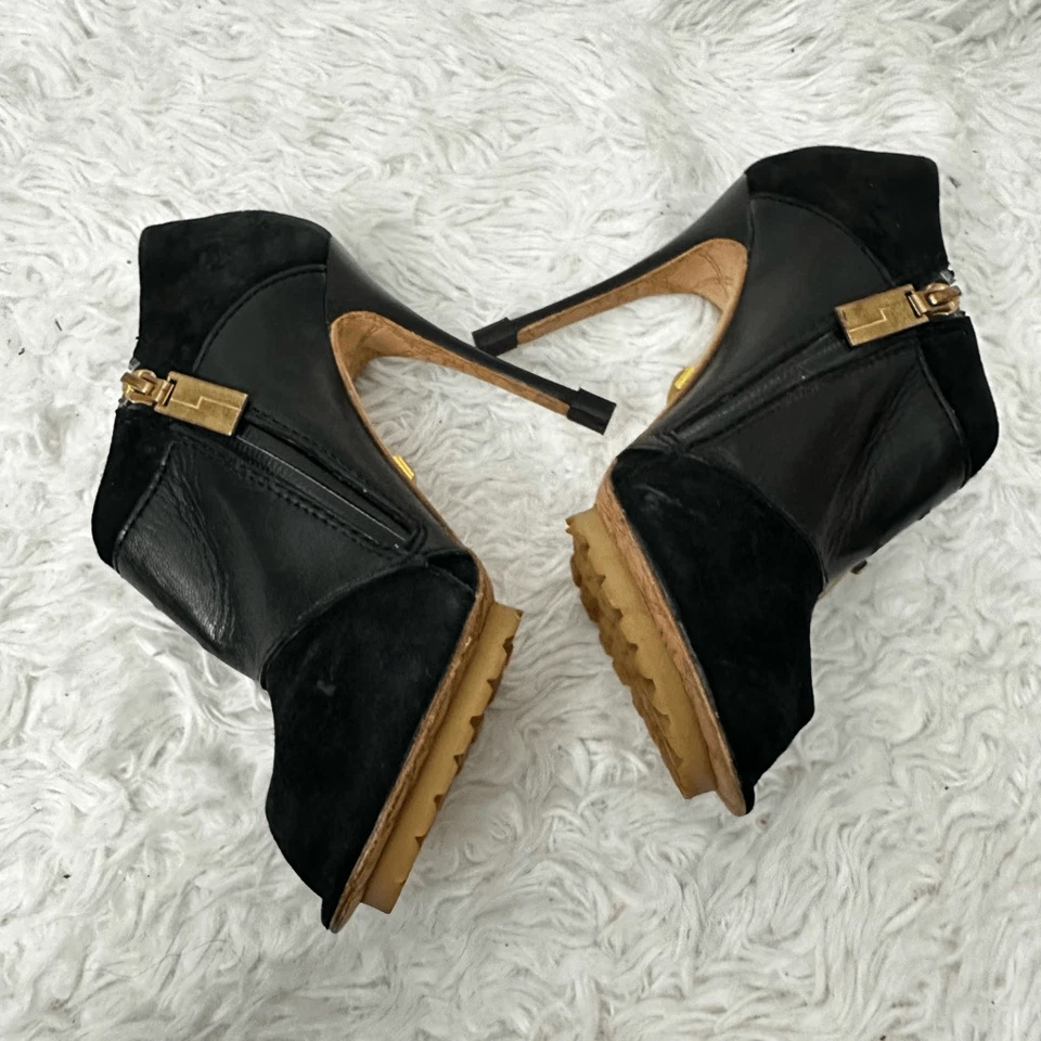 L.A.M.B. Negro Peep Toe Cuero y Gamuza Hebilla Gruesa Tacón Ultra Alto Talla 7 M Foto 4 de 4