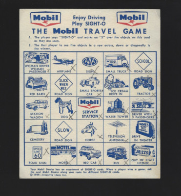 1959 Used Mobil Oil Sight-O Travel Game Card 4.5 x 5.5 inch