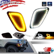 For 97-06 Jeep Wrangler Smoked Amber&White LED Front Fender Side Marker Lights