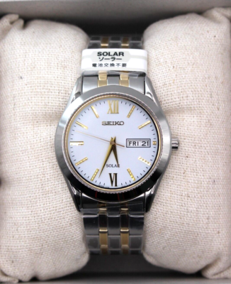 美品 SEIKO SOLAR SBPX085 メンズ シルバー ゴールド SEIKO Spirit SBPX085 Solar Sapphireglass 3 Atm Water Resistant