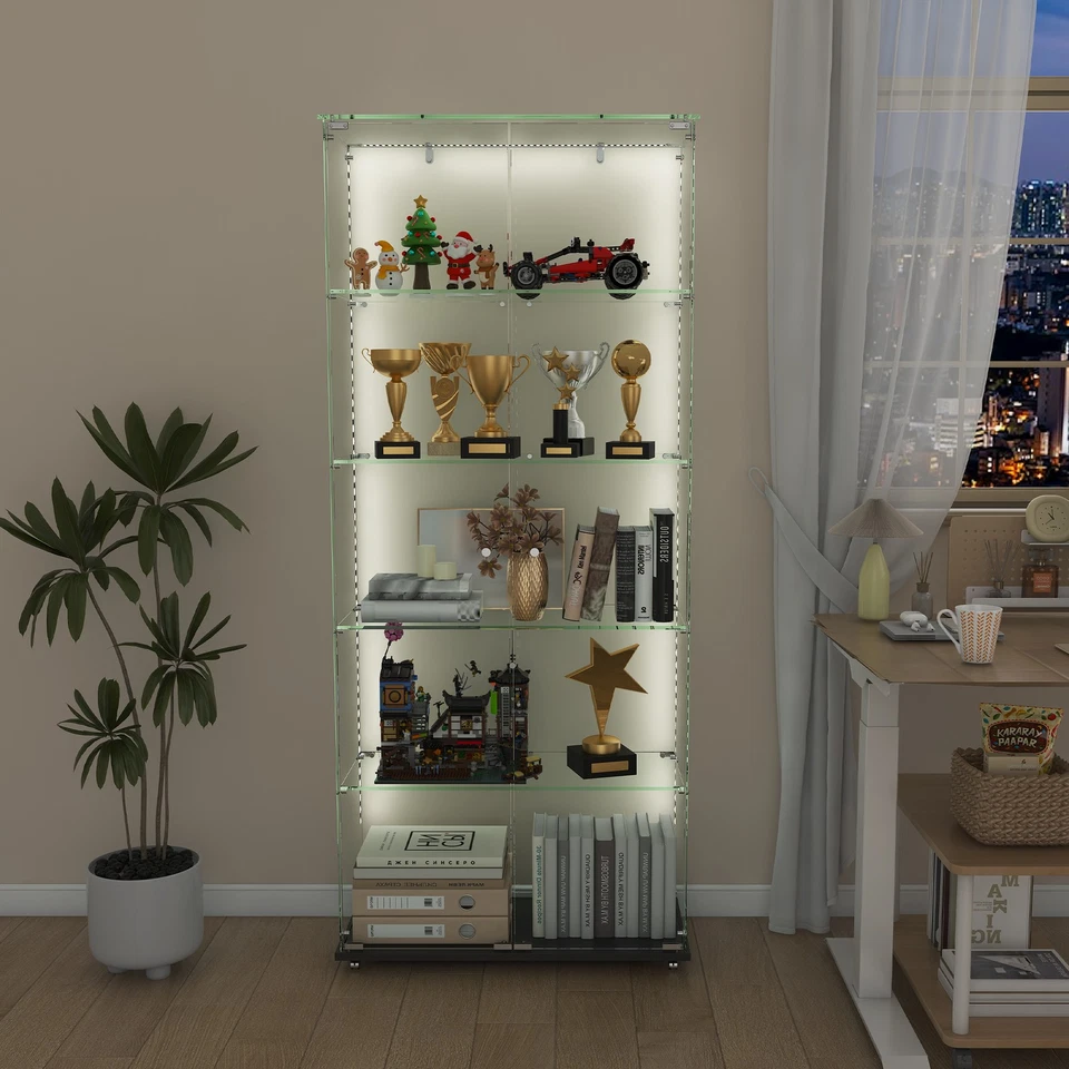 Vitrine de vidro 5 camadas com 5 modos LED dinâmicos, portas duplas e fixo - Imagem 2 de 4