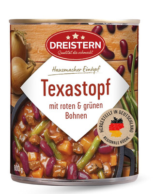 DREISTERN Texastopf 800G I Mit Bohnen & Fleischwurst I Herzhafter Eintopf in Rec