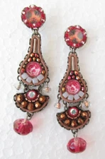 Ayala Bar Designer Art Glass Beaded Crystal Floral Dangle Earrings 2 1/4"