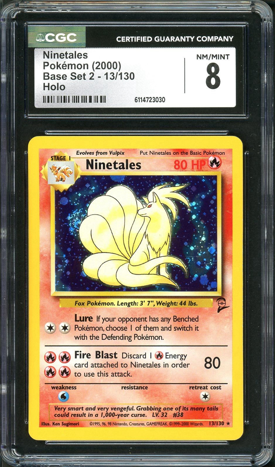 CGC 8 Ninetales Base Set 2 13/130 Holo SWIRL 2000 Pokemon Card NM/MINT psa